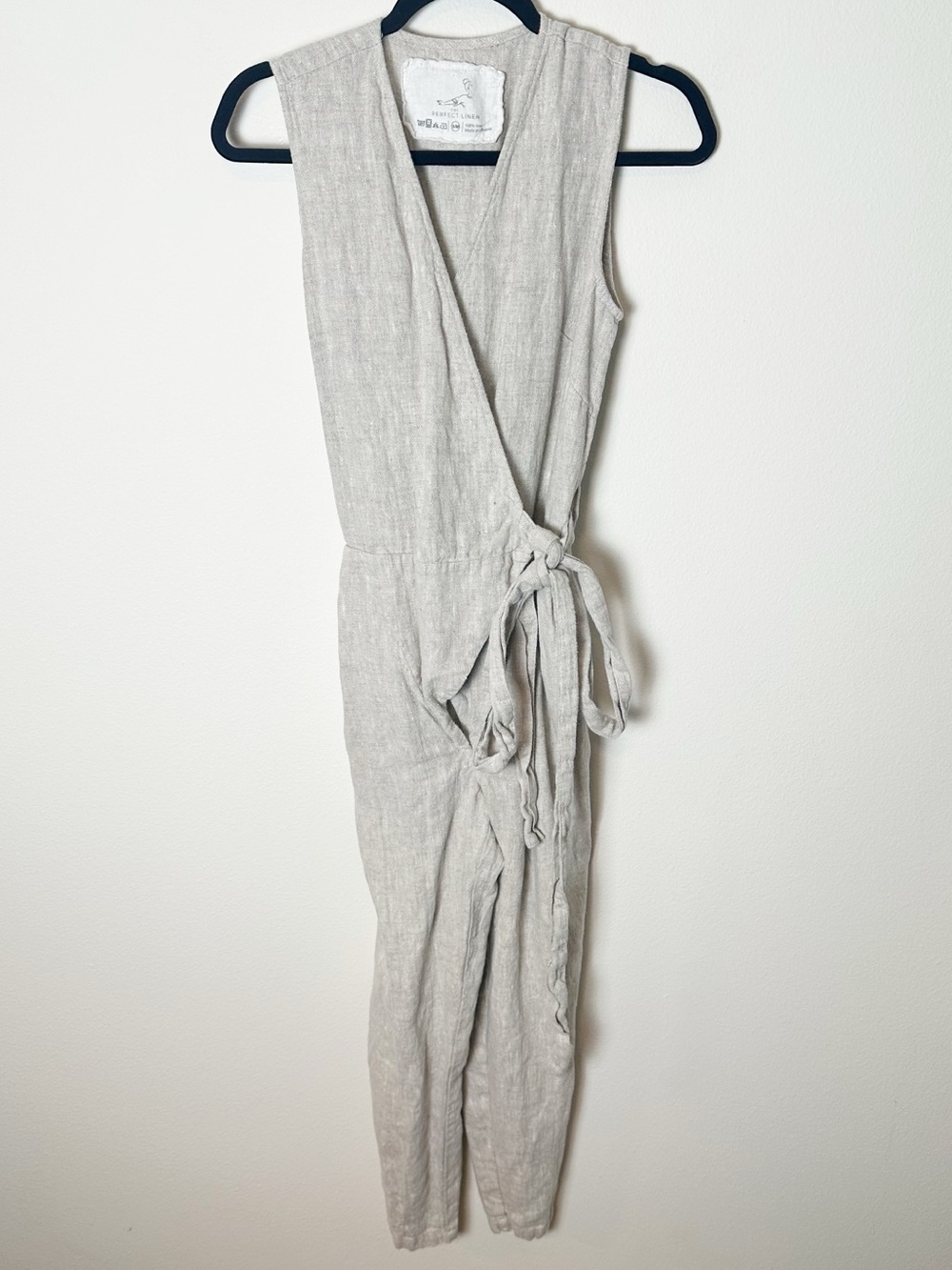 Notperfectlinen Margaret Wrap Jumpsuit Sleeveless Natural Color Cream Tan S / M